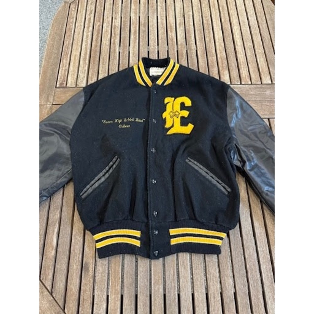 Vintage DeLong Wool & Leather Letterman Varsity Jacket Evans High School Band L